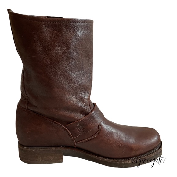 Frye Veronica Short Soft Dark Brown Vintage Leather Engineer Moto Style Boots - Picture 3 of 11